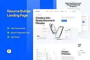 简历生成器网站着陆页设计UI模板 Resume Builder Landing Page – Pix Resume